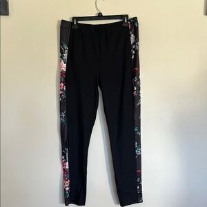 Floral Side Stripe Black leggings